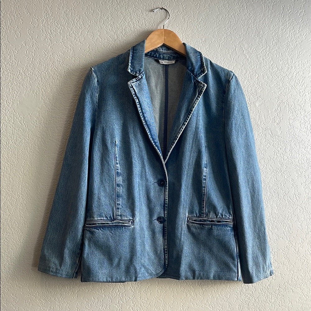 Zara Blue Denim Women's Blazer Jacket